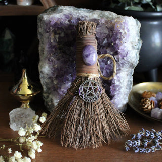 Celtic Pentacle Witch's Broom, Crystal Witchy Altar Besom