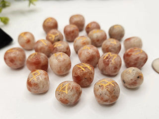 Sunstone Semi-Precious Gemstone Rune Sets + Velvet Pouch 