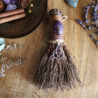 Triquetra Witch's Broom, Witchy Altar Crystal Besom 