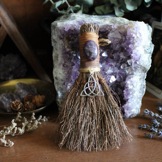 Triquetra Witch's Broom, Witchy Altar Crystal Besom 