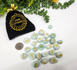 Amazonite Rune Sets with Velvet Pouch