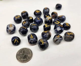 Sodalite Semi-Precious Gemstone Rune Sets with Velvet Pouch 