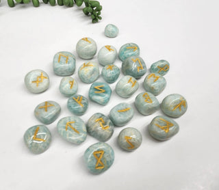 Amazonite Rune Sets with Velvet Pouch