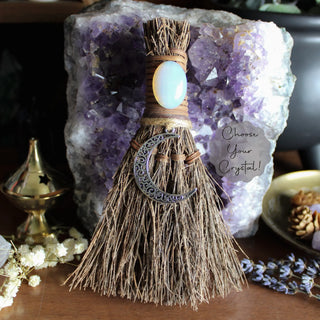 Crescent Moon Witch's Broom, Crystal Witch Altar Besom 