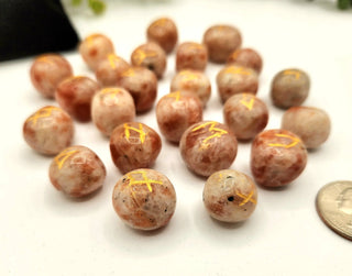 Sunstone Semi-Precious Gemstone Rune Sets + Velvet Pouch 