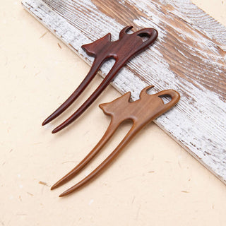 Natural Large Wooden Cat Hair Pin Hair Stick
