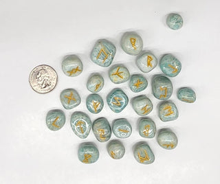 Amazonite Rune Sets with Velvet Pouch