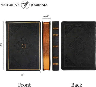 Vintage Classic Style Diary Notebook Vegan Leather (Black)S 