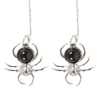 Gothic Black Obsidian Spider Threader Earrings 