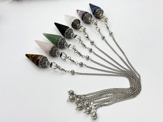 Yellow Tiger Eye Double Cap Pendulum with Silver Plate Chain 