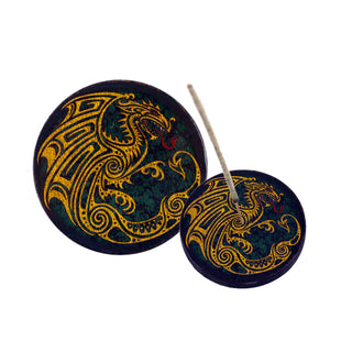 Round Wooden Incense Burner (4 in.) - Dragon 