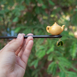 Wooden Hair Stick with Teapot