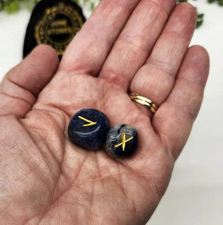 Sodalite Semi-Precious Gemstone Rune Sets with Velvet Pouch 