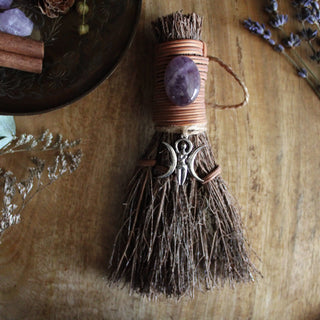 Moon Goddess Witch's Broom, Witchy Altar Crystal Besom 