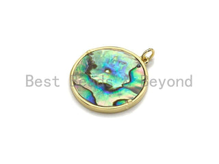 Abalone InlayTree Round Pendant/Charm, Gold Wire Tree Cubic Zirconia Pendant, Abalone Charm, 22x24mm,Sku#Z892