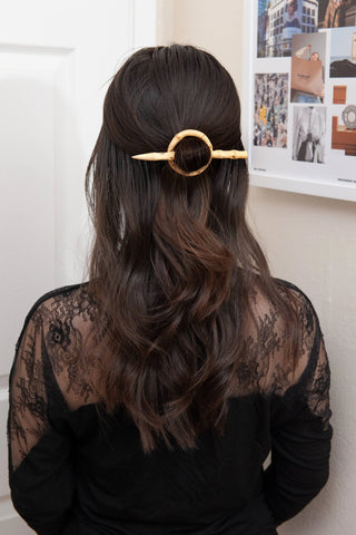 Natural Bamboo Root Circle Hair Slide 