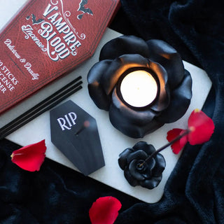 Black Rose Resin Tealight Candle Holder 