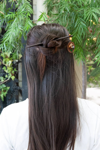 Wooden Acorn and Coffee Bean Hair Stick 