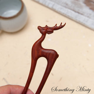 Natural Wooden Hair Pin with Deer Design