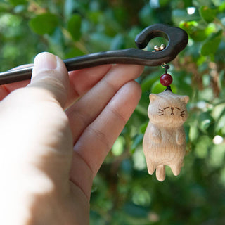 Lazy Cat Wooden Hair Stick