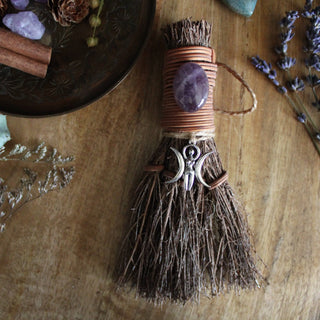 Moon Goddess Witch's Broom, Witchy Altar Crystal Besom 