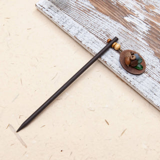 Wooden Acorn and Coffee Bean Hair Stick 