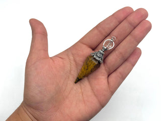 Yellow Tiger Eye Double Cap Pendulum with Silver Plate Chain 