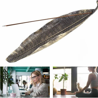 Antique Bronze Leaf Incense Holder, Decor, Meditation, Yoga 