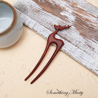 Natural Wooden Hair Pin with Deer Design