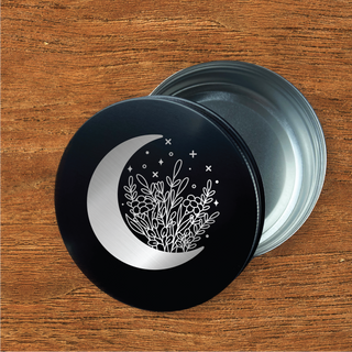 Moon flower engraved 4oz metal herb stash/storage container 