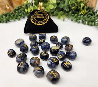 Sodalite Semi-Precious Gemstone Rune Sets with Velvet Pouch 