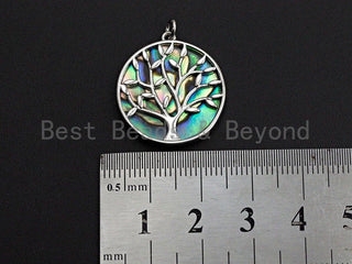 Abalone InlayTree Round Pendant/Charm, Gold Wire Tree Cubic Zirconia Pendant, Abalone Charm, 22x24mm,Sku#Z892