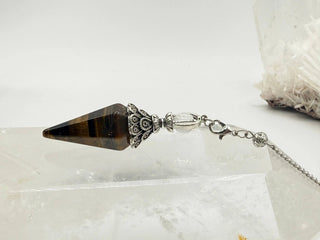 Yellow Tiger Eye Double Cap Pendulum with Silver Plate Chain 