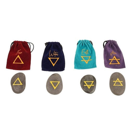 Set of 16 Four Elements Rune Stones in Display
