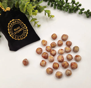 Sunstone Semi-Precious Gemstone Rune Sets + Velvet Pouch 