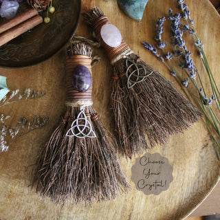 Triquetra Witch's Broom, Witchy Altar Crystal Besom 