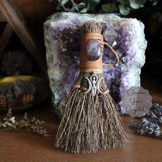 Moon Goddess Witch's Broom, Witchy Altar Crystal Besom 