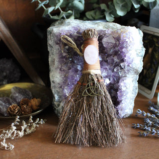 Triquetra Witch's Broom, Witchy Altar Crystal Besom 