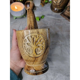 Witch's Wooden Mortar & Pestle Triquetra, Mortar Tree 