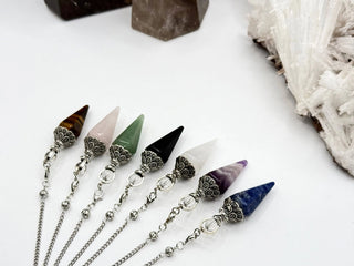Yellow Tiger Eye Double Cap Pendulum with Silver Plate Chain 