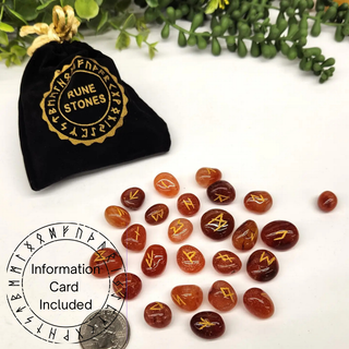 Carnelian Rune Sets with Velvet Pouch