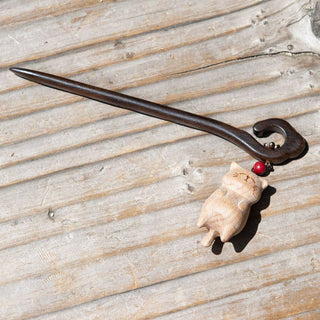 Lazy Cat Wooden Hair Stick