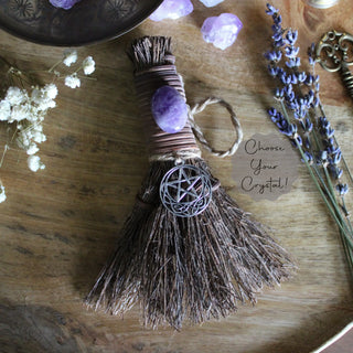 Celtic Pentacle Witch's Broom, Crystal Witchy Altar Besom 