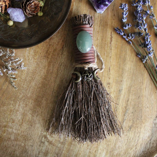 Triple Moon Pentacle Witch's Broom, Witchy Altar Besom 