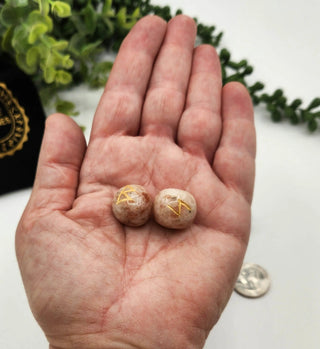 Sunstone Semi-Precious Gemstone Rune Sets + Velvet Pouch 