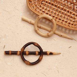 Natural Bamboo Root Circle Hair Slide 