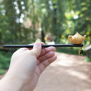 Wooden Hair Stick with Teapot