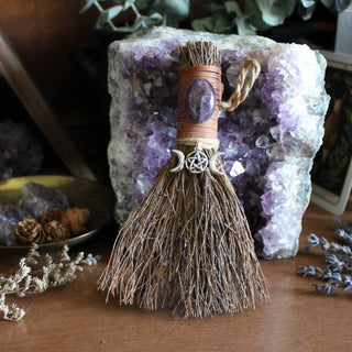 Triple Moon Pentacle Witch's Broom, Witchy Altar Besom 