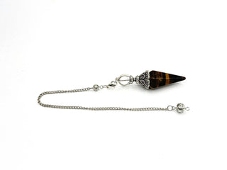 Yellow Tiger Eye Double Cap Pendulum with Silver Plate Chain 