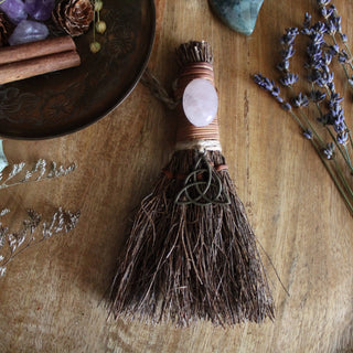 Triquetra Witch's Broom, Witchy Altar Crystal Besom 